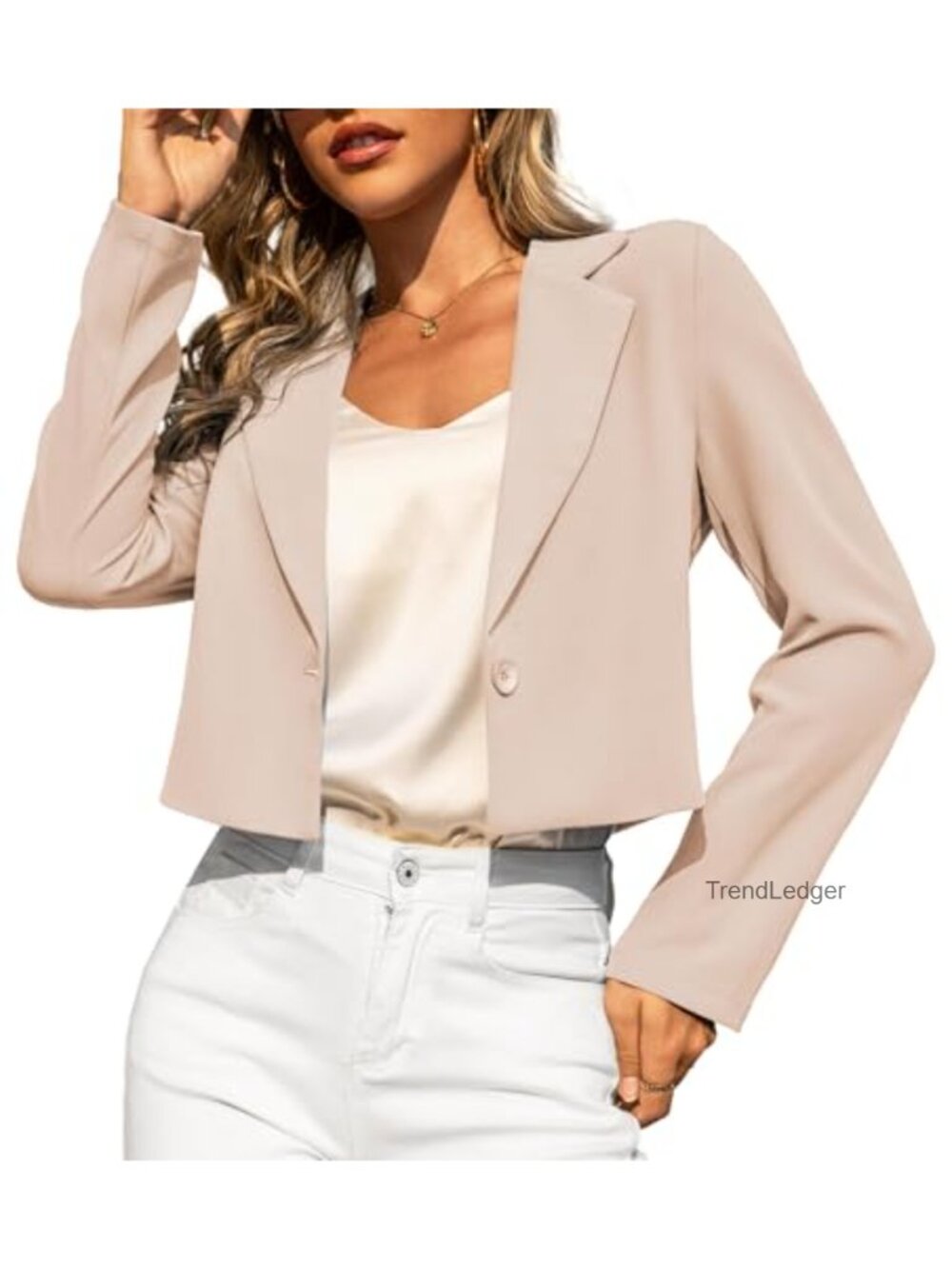 Cropped Blazer Women Notched Lapel Single Button Work Jacket